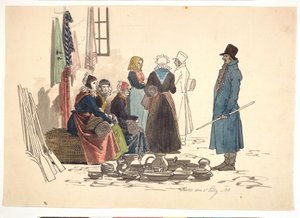 Scène van de markt in Thisted door Martinus Rørbye