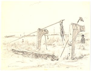 Strandpartij met bootplaats, Skagen door Martinus Rørbye