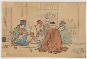 Café-interieur met pijprokende mannen
