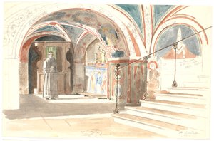 Het interieur van de kapel in het klooster S. Benedetto in Subiaco door Martinus Rørbye