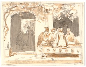 Oriëntaals Schaken Buiten een Turks Koffiehuis en Kapperszaak