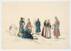 Scène van het marktplein in Thisted door Martinus Rørbye