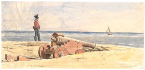 Wachtpost en kanon op het strand bij Frederikshavn