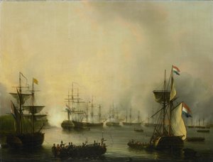 Het bombardement van Palembang, Sumatra, 24 juni 1821 door Martinus Schouman
