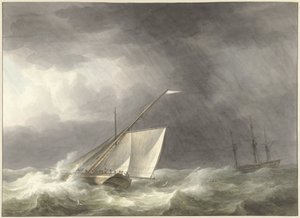 Twee zeilschepen op woelige zee