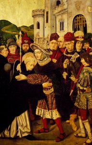 Koning Ferdinand I van Castilië ontvangt St. Dominicus van Silos door Martín Bernat