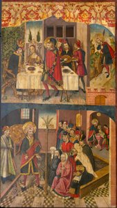 Sint Christoffel Neemt Afscheid van de Koning die Satan Vreesde; Sint Christoffel en Zijn Bekeerlingen door Martín de Soria