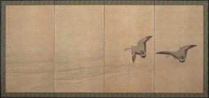 Ganzen over een strand door Maruyama Okyo