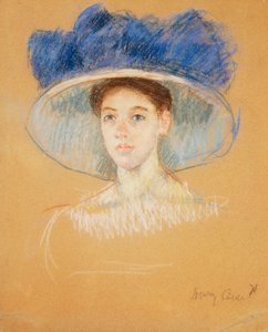 Hoofd van een Vrouw met een Grote Hoed, ca. 1909 door Mary Cassatt