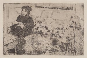 Interieur: Op de bank, ca. 1883 door Mary Cassatt