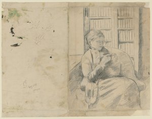 Breien in de bibliotheek recto, Breien in de bibliotheek verso, c. 1881 door Mary Cassatt