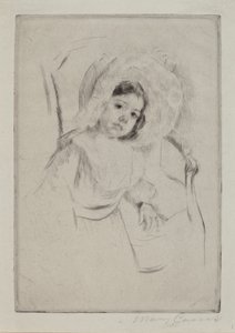 Margot in een Floppy Hoed Leunend tegen een Stoel door Mary Cassatt