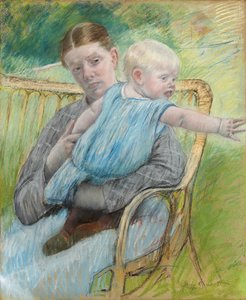 Mathilde Houdt een Baby die naar Rechts Reikt, c.1889 door Mary Cassatt
