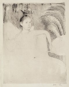 Mimi met een Japanse waaier door Mary Cassatt