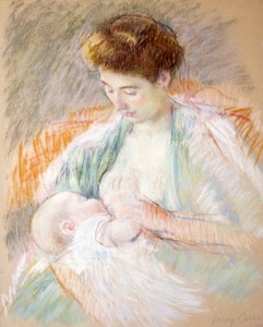 Moeder Rose die haar kind voedt door Mary Cassatt