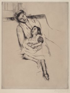 Reine en Margot Zittend op een Bank (Nr. 2) door Mary Cassatt