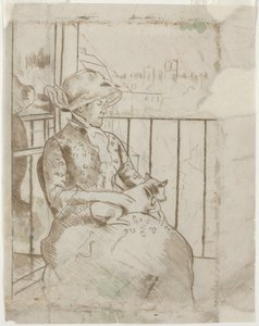 Susan op een Balkon met een Hond [verso] door Mary Cassatt