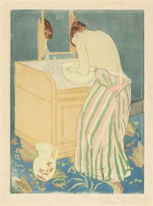 Vrouw die zich baadt, 1890-1891 door Mary Cassatt