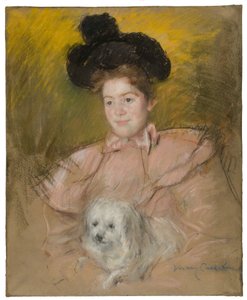 Vrouw in Frambozenkostuum met een Hond, c. 1901