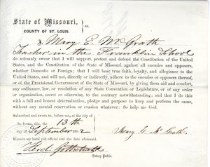 Loyaliteitseed van Mary E. McGrath uit Missouri, County of St. Louis