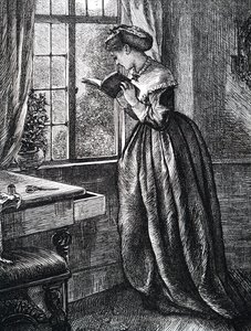 Een jonge vrouw die leest bij een open raam door Mary Ellen Edwards