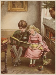 Jongen en meisje lezen boek door Mary Ellen Edwards