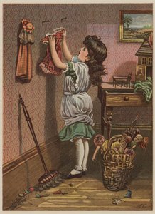 Meisje hangt poppenkleren op door Mary Ellen Edwards