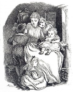 Illustratie die een moeder met haar kinderen afbeeldt door Mary Ellen Edwards