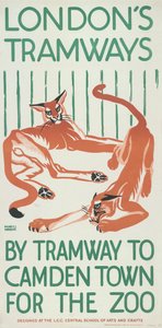 Met de Tram naar Camden Town voor de Dierentuin, London County Council LCC Tramways poster, 1924 door Mary I Wright