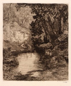 (Drie maagden bij de rivier) door Mary Nimmo Moran