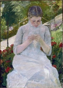Vrouw die naait door Mary Stevenson Cassatt