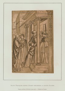 Sint Franciscus van Assisi knipt het haar van Sint Clara door Maso di Banco Giottino