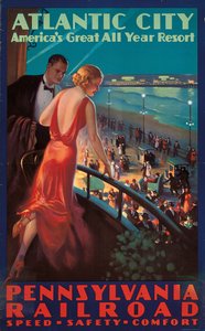 Poster voor reizen naar Atlantic City door Pennsylvania Railroad