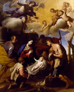 Aanbidding van de herders, door Massimo Stanzione (1585-1656) door Massimo Stanzione