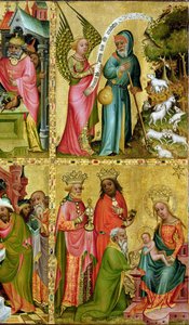 De Annunciatie aan St. Joachim en de Aanbidding der Wijzen, van de linker vleugel van het Buxtehude Altaar, 1400-10 (tempera op paneel) (detail)