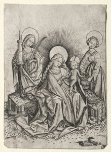 Madonna en kind in een tuin tussen St. Barbara en St. Dorothea