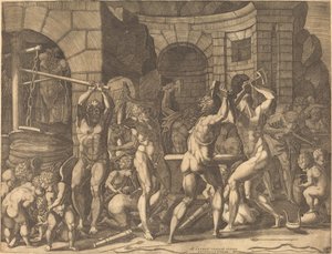 Vulcanus en de Cyclopen die Pijlen Smeden door Master FG, after Francesco Primaticcio