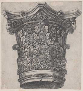 Speculum Romanae Magnificentiae: Kapiteel met ramshoofden en maskers, ca. 1537 door Master GA