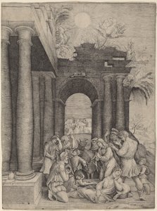 De Aanbidding der Herders door Master HFE after Domenico Beccafumi