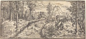 Hertenjacht in een landschap door Master H.W.G.
