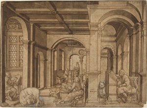 Vier Evangelisten in een Scriptorium