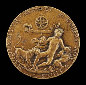 Een Allegorie van Geloof: Leeuwen die een Naakte Jongeling Verslinden [voorzijde]