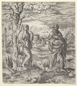 Sint Jan en Antonius in een Landschap, ca. 1544-45 door Master IQV