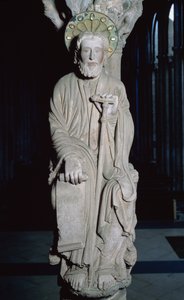 Detail van de Portico de la Gloria met St. Jacobus