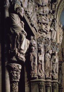 Detail van de Portico de la Gloria met St. Jacobus door Master Mateo