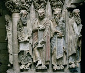 Detail van de Portico de la Gloria met de profeten van het Oude Testament