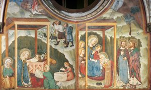 De Geboorte van Christus en de Aanbidding van de Wijzen, uit de Kapel van de Madonna, Sacro Speco Klooster, Subiaco door Master Trecentesco of Sacro Speco School