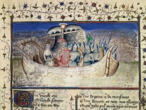 Brutus de Trojaan Vertrekt naar Groot-Brittannië, uit De Geschiedenis van de Koningen van Groot-Brittannië door Geoffrey van Monmouth (1100-54) door Master Wistace