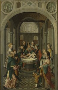 Paneel van een altaarstuk met de besnijdenis van Christus, op de keerzijde de opstanding van Christus