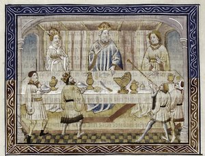 Caesar Augustus, zijn vrouw en zoon aan tafel Uit: Jean Hayton, Fleur des histoires de la terre d